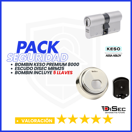 PACK SEGURIDAD KESO PREMIUM + ESCUDO DISEC MRM25 CROMO