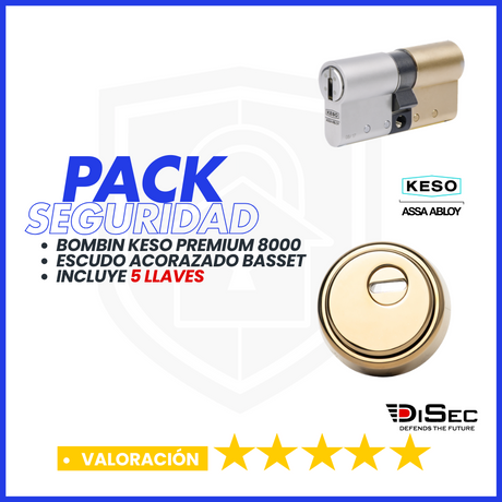 PACK SEGURIDAD KESO PREMIUM + ESCUDO ACORAZADO BASSET DORADO