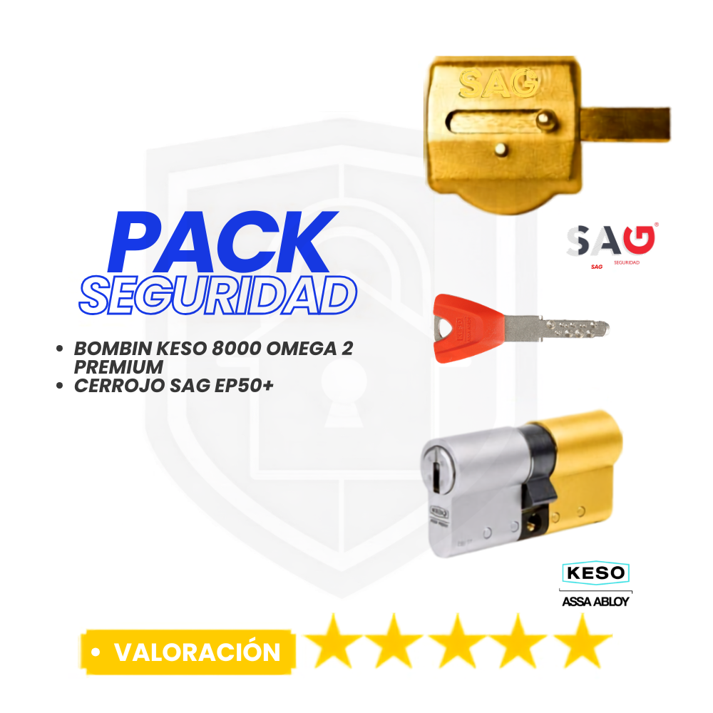 Pack Cerrojo SAG EP50 + Bombín KESO 8000 Omega2 Premium (Llaves Iguales)