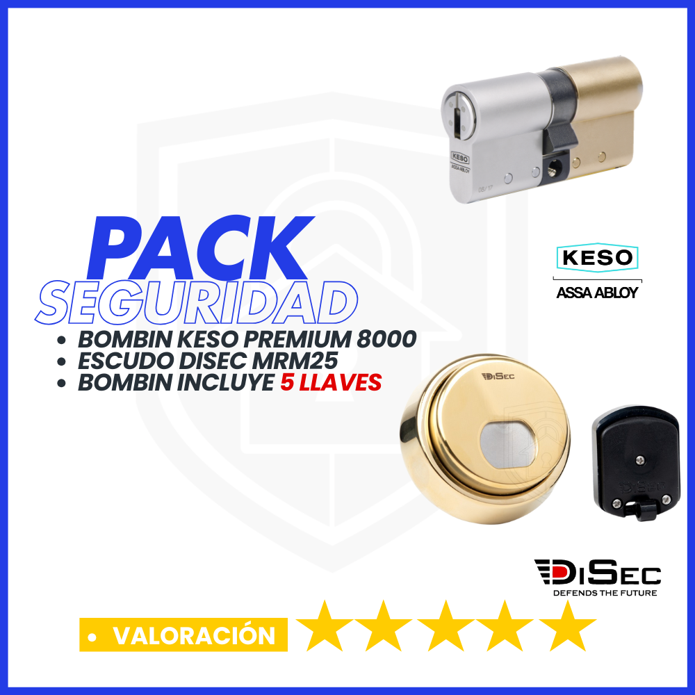 PACK SEGURIDAD KESO PREMIUM + ESCUDO DISEC MRM25 D ORADO