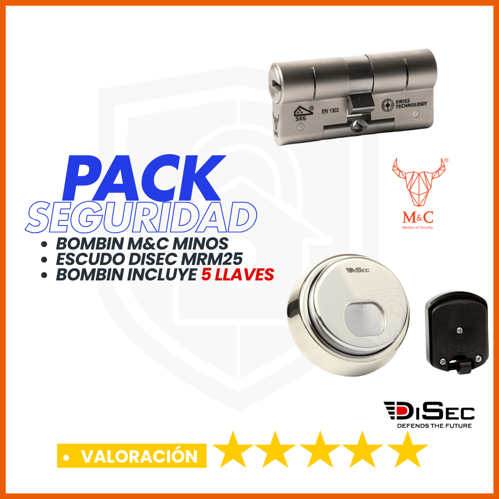 PACK SEGURIDAD M&C MINOS + ESCUDO DISEC MRM25 CROMO
