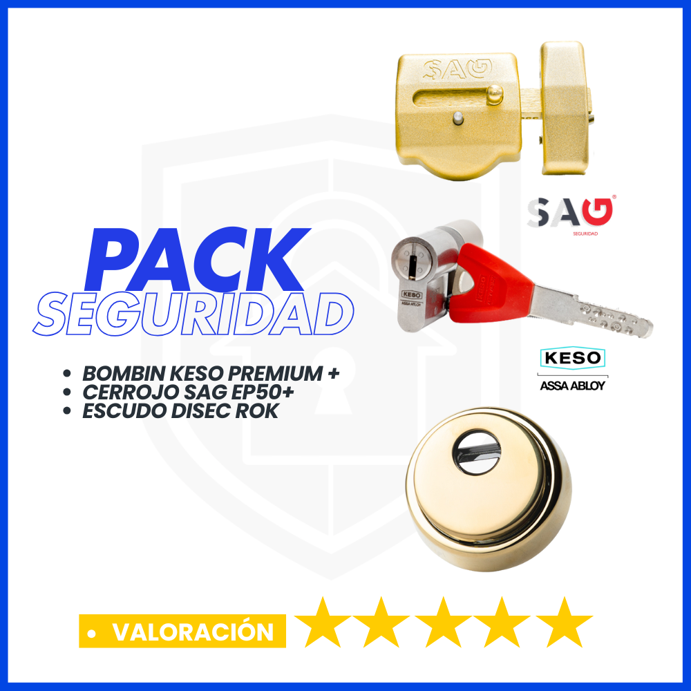 PACK DE SEGURIDAD CERROJO SAG EP50+KESO PREMIUM + ESCUDO DISEC ROK