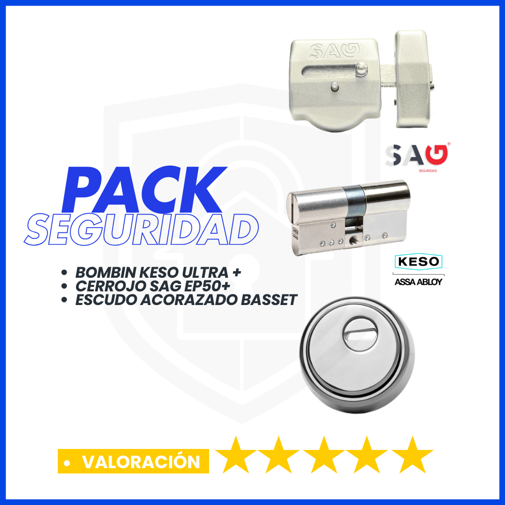 PACK DE SEGURIDAD CERROJO SAG EP50+KESO ULTRA + BASSET PLATA LATON