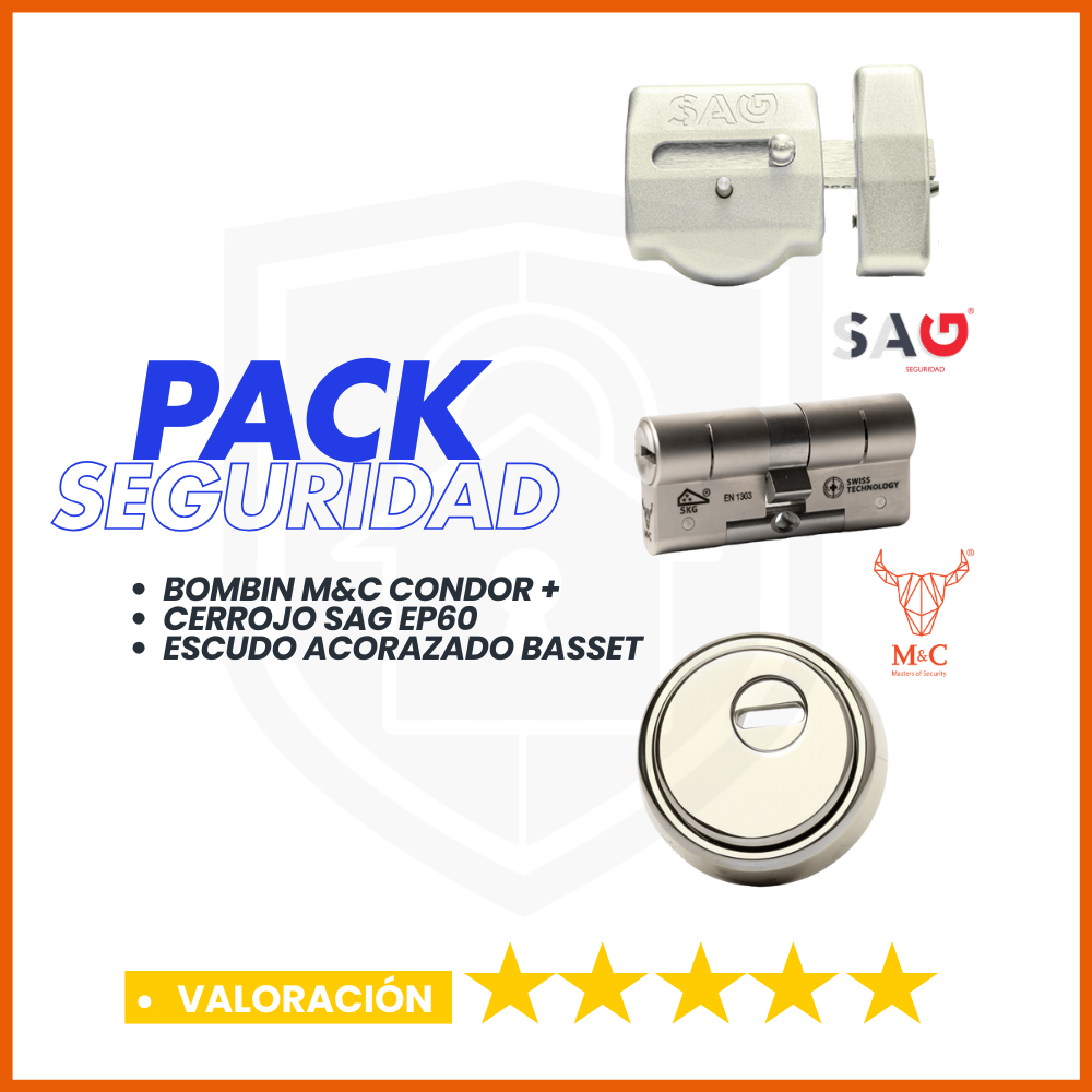 PACK DE SEGURIDAD CERROJO SAG EP50+M&C CONDOR + ESCUDO BASSET PLATA