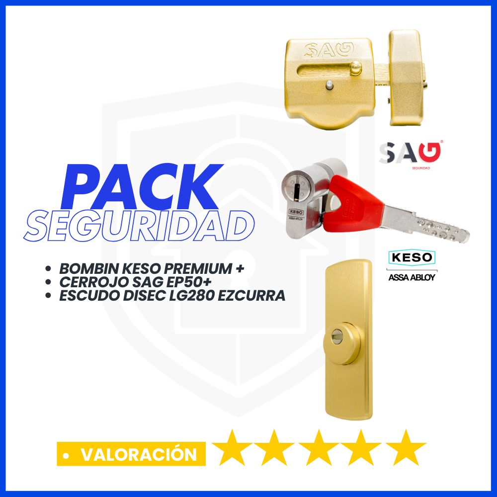 PACK DE SEGURIDAD CERROJO SAG EP50+KESO PREMIUM + ESCUDO DISEC LG280 LATON